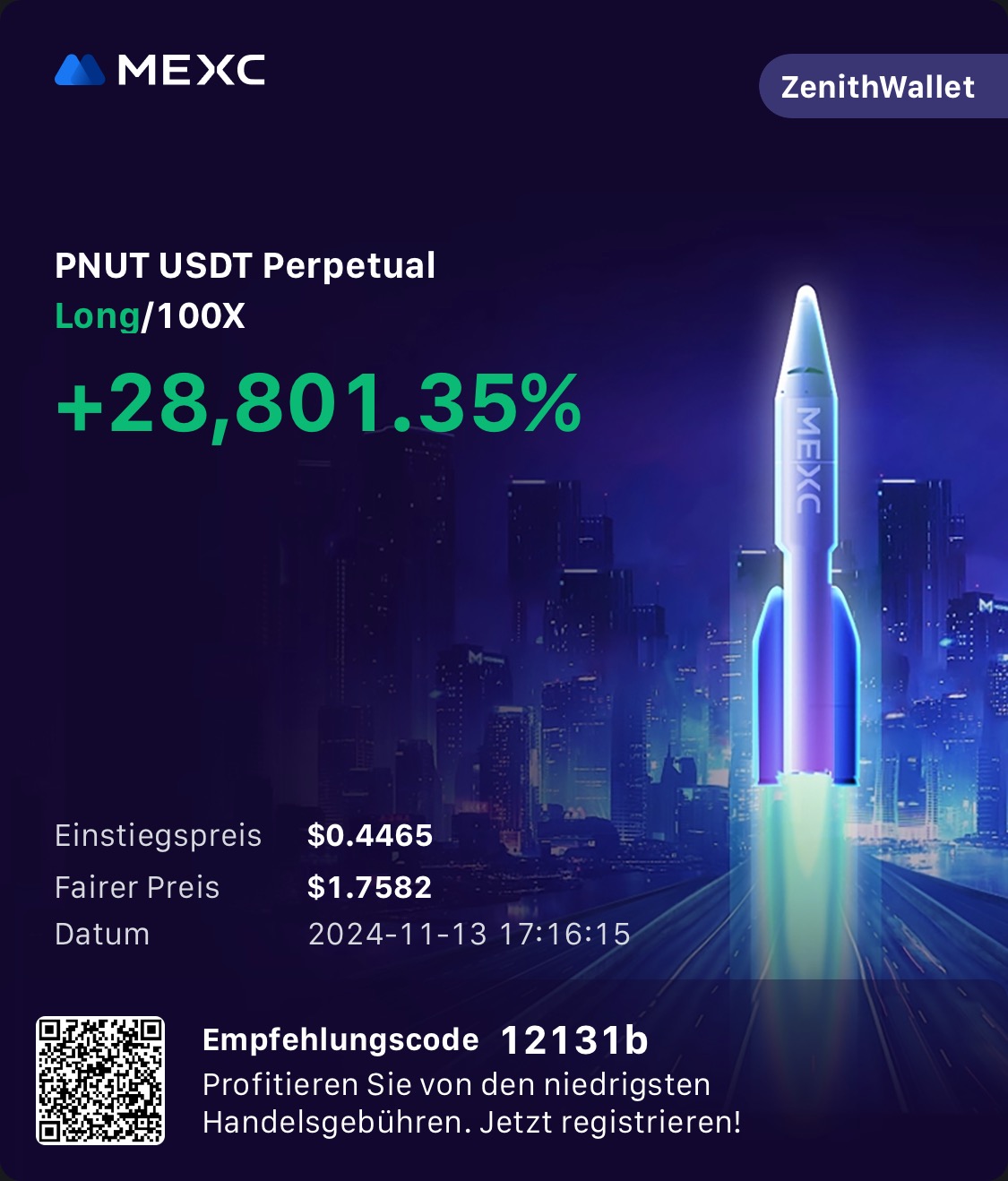 MEXC-Account: PNUT 100x, +28.801% im letzten Bullrun